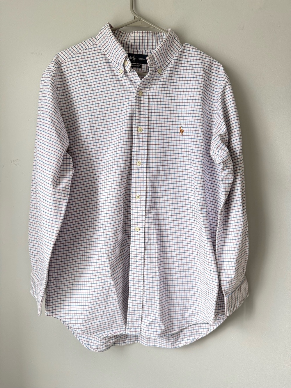 Ralph Lauren Classic Fit Dress Shirt Button Front Plaid Purple Blue Preppy L